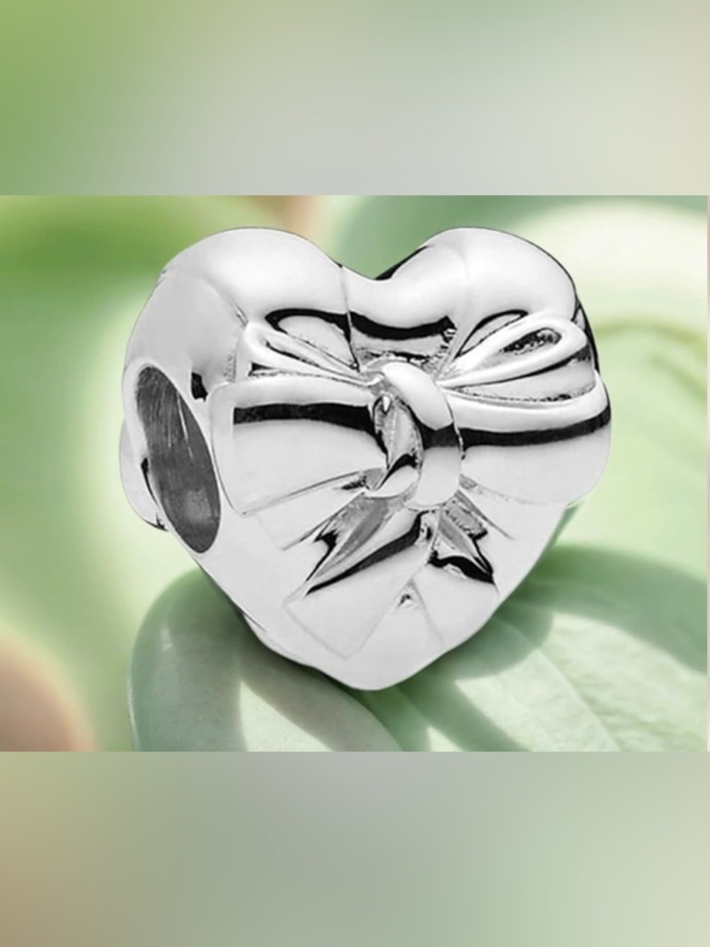 Sterling Silver Heart Bow Charm - Silver
